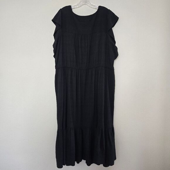 Lucky Brand Black Flutter Sleeves V-Neck Tiered Midi Dress Size 2X - Picture 7 of 10